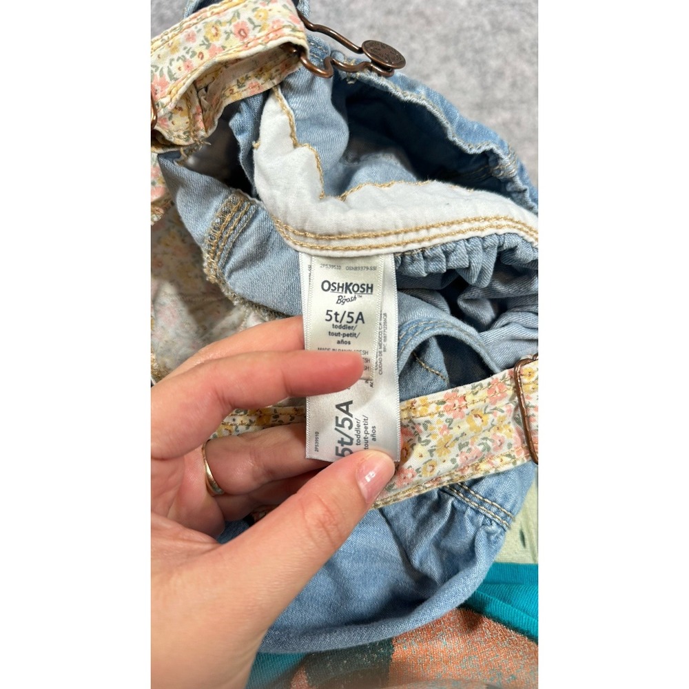 OSHKOSH B'GOSH Girls Denim Dress 5T Floral Straps Pocket Jumper - Picture 5 of 7